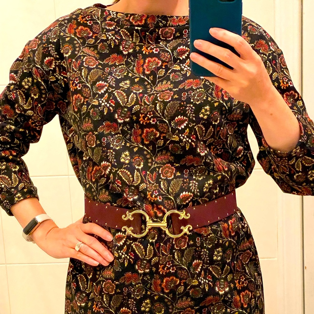 Boatneck floral C. Wonder dress, autumn color scheme size XS